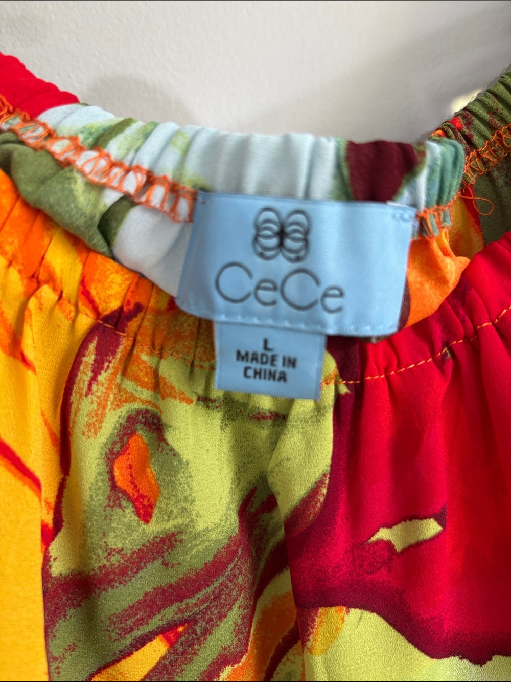 CeCe Multicolor Abstract Off-Shoulder Tie-Hem Blouse - Picture 4 of 7